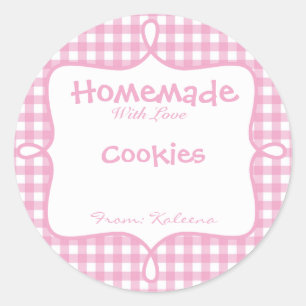 Hausgemacht mit Liebe Pink Gingham Runder Aufkleber