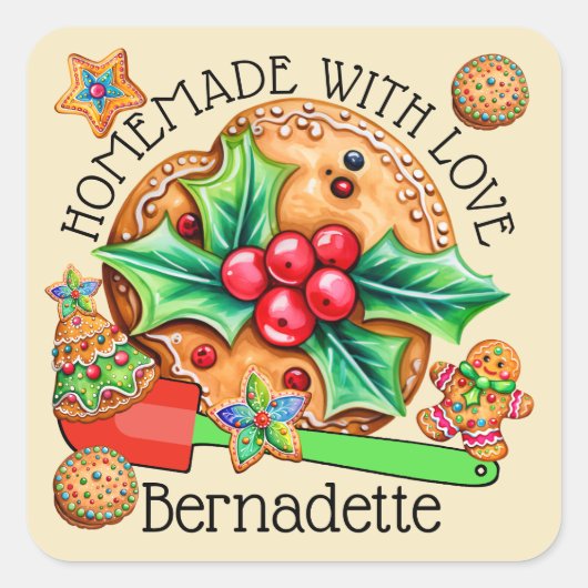 hausgemacht mit Liebe Quadratischer Aufkleber (Vorderseite)