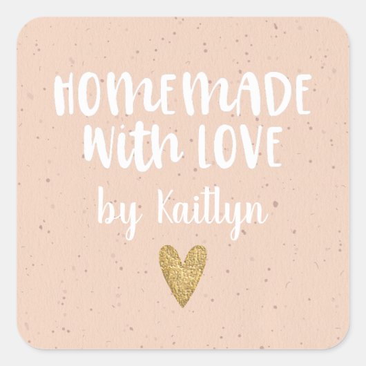 hausgemacht mit Liebe-Rosa-Aufkleber Quadratischer Aufkleber (Vorderseite)