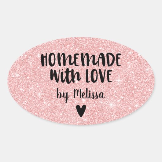 hausgemacht mit Liebe Rosa Glitzer Heftaufkleber Ovaler Aufkleber (Vorderseite)