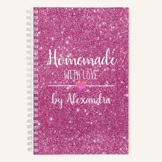 Hausgemacht mit Liebe Rosa Glitzer Rezept Notizblock (Vorderseite)
