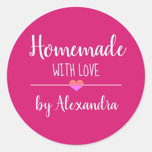 hausgemacht mit Liebe-Rosa-Schriftzeichen Runder Aufkleber (Vorderseite)