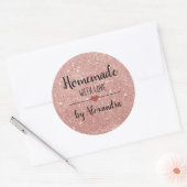 Hausgemacht mit Liebe-Schwarz-Rosa-Glitzer-Skript Runder Aufkleber (Umschlag)