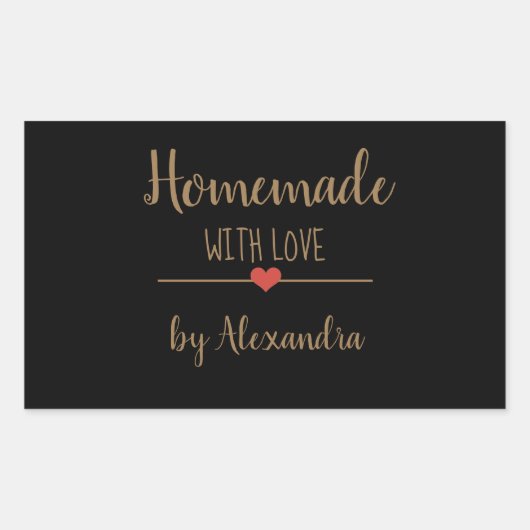 hausgemacht mit Liebe schwarz und goldfarben oval Rechteckiger Aufkleber (Vorderseite)