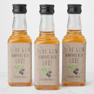Hausgemacht mit Liebe Sloe Gin Kraft Papier Alkoholflaschenetikett