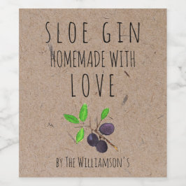 Hausgemacht mit Liebe Sloe Gin Kraft Papier Weinetikett