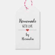 Hausgemacht mit Liebe-White-Script-Namensschild-Ta