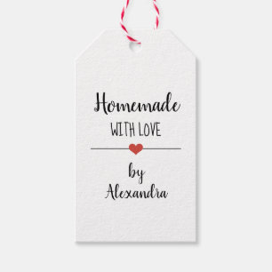 Hausgemacht mit Liebe-White-Script-Namensschild-Ta Geschenkanhänger