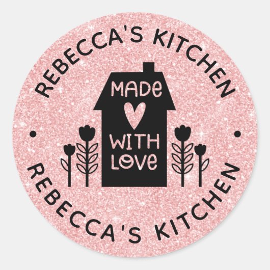 hausgemacht mit rosa Liebe Runder Aufkleber (Vorderseite)