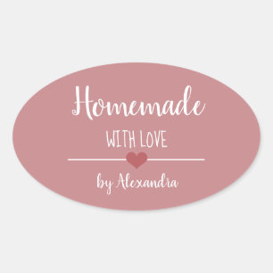 hausgemacht mit Vintag rosa Liebe Ovaler Aufkleber