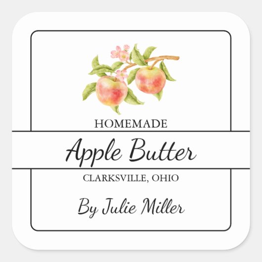 Hausgemachte Apple Butter Square Label Quadratischer Aufkleber (Vorderseite)