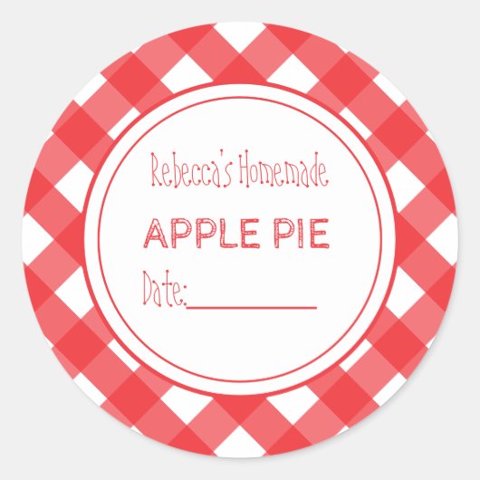 Hausgemachte Backwaren Apple Pie Red & White Karo Runder Aufkleber (Vorderseite)