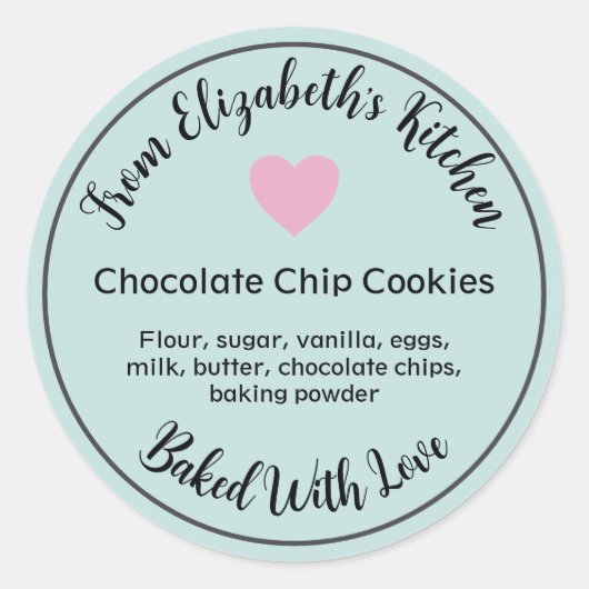 Hausgemachte Backwaren Aquamarin und rosa Zutaten Runder Aufkleber (Vorderseite)
