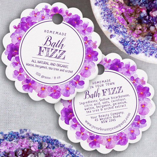 Hausgemachte Badezimmerpansie lila weiß Geschenkanhänger