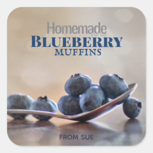 Hausgemachte Blueberry-Muffins mit Aufklebern für Quadratischer Aufkleber