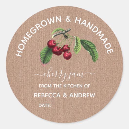 Hausgemachte Cherry Jam Kraft Papier Runder Aufkleber (Vorderseite)