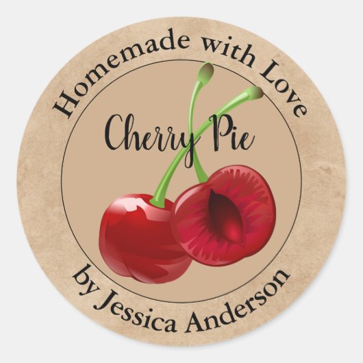 Hausgemachte Cherry Pie Kraft Classic Round Sticke Runder Aufkleber (Vorderseite)
