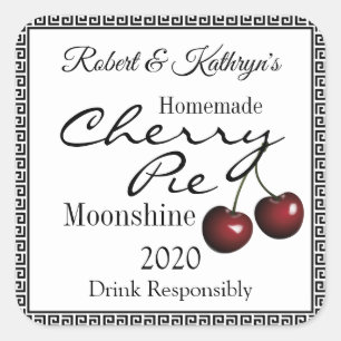 Hausgemachte Cherry Pie Moonshine Personalisiert Quadratischer Aufkleber
