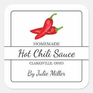 hausgemachte Chili Sauce Square Label Quadratischer Aufkleber
