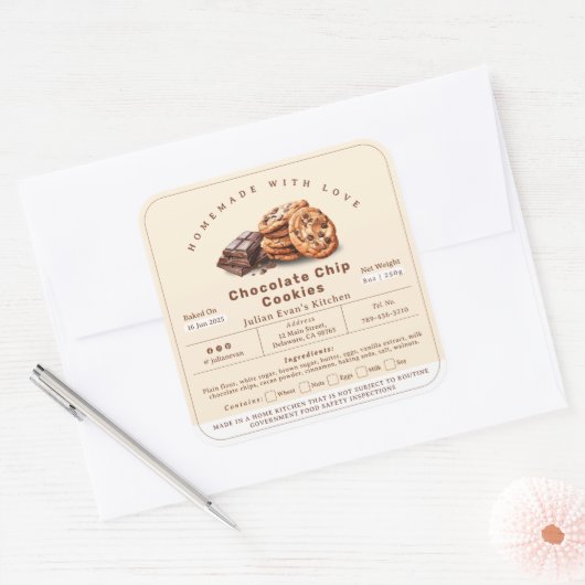 Hausgemachte Chocolate Chip Cookies Hütte Lebensmi Quadratischer Aufkleber (Umschlag)