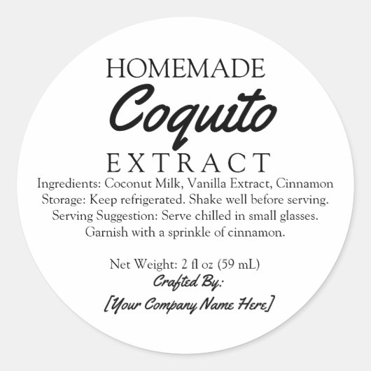 Hausgemachte Coquito Extract-Zutaten Runder Aufkleber (Vorderseite)