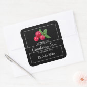 Hausgemachte Cranberry Jam Square Label Black Quadratischer Aufkleber (Umschlag)