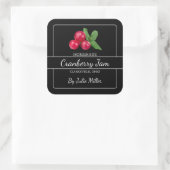 Hausgemachte Cranberry Jam Square Label Black Quadratischer Aufkleber (Tasche)