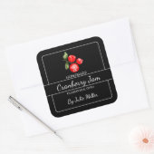 Hausgemachte Cranberry Jam Square Label Black Quadratischer Aufkleber (Umschlag)