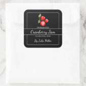 Hausgemachte Cranberry Jam Square Label Black Quadratischer Aufkleber (Tasche)