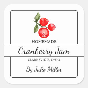 Hausgemachte Cranberry Jam Square Label Quadratischer Aufkleber