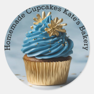 Hausgemachte Cupcakes Blue Gold Round Aufkleber