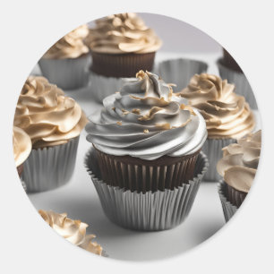 Hausgemachte Cupcakes Gold Beige Rundaufkleber Runder Aufkleber