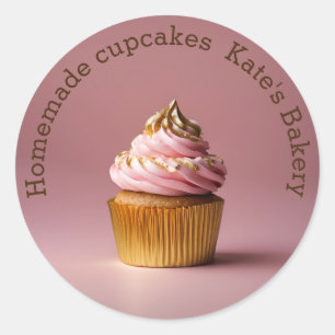 Hausgemachte Cupcakes Gold Pastell Rosa Rundaufkle Runder Aufkleber