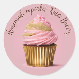 Hausgemachte Cupcakes Gold Pastell Rosa Rundaufkle Runder Aufkleber
