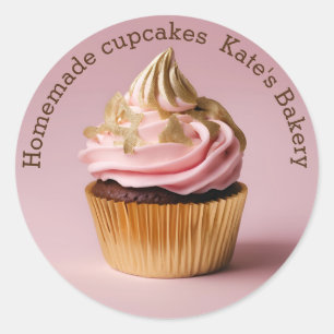 Hausgemachte Cupcakes Gold Pastell Rosa Rundaufkle Runder Aufkleber