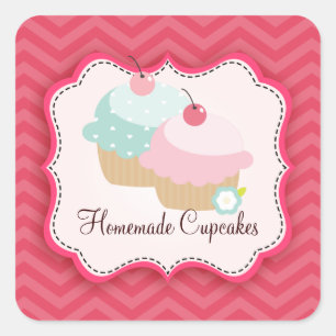 Hausgemachte Cupcakes Personalisierte Labels Quadratischer Aufkleber