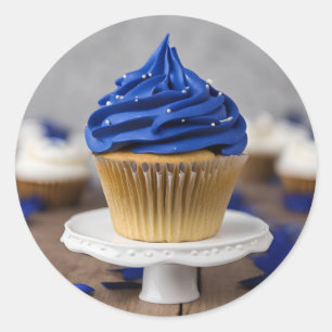 Hausgemachte Cupcakes White Blue Round Aufkleber