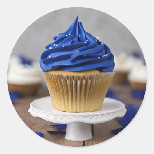 Hausgemachte Cupcakes White Blue Round Aufkleber (Vorderseite)