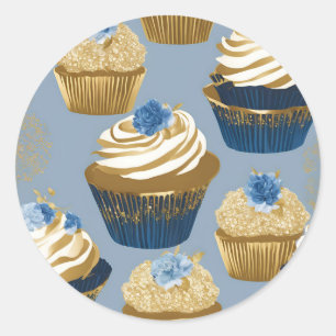 Hausgemachte Cupcakes White Blue Round Aufkleber