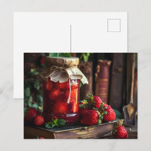 Hausgemachte Erdbeermarmelade Postkarte (Vorne/Hinten)