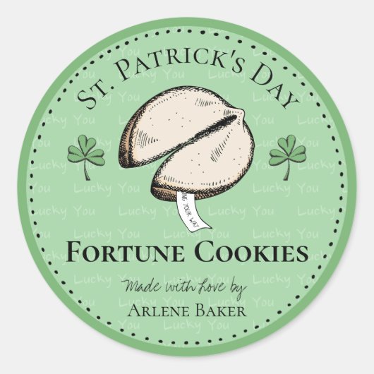 Hausgemachte Fortune Cookie St Patrick's Day Label Runder Aufkleber (Vorderseite)