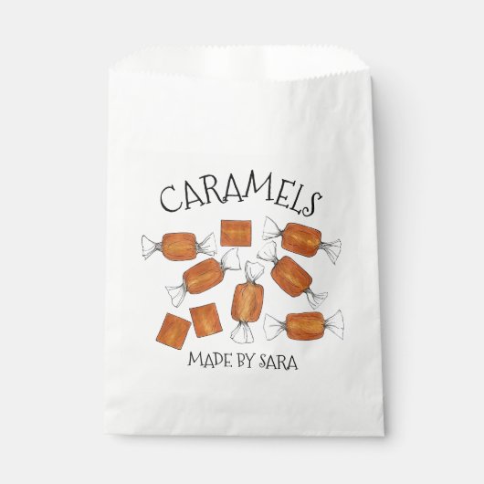 Hausgemachte, gesalzene Caramels-Süßigkeiten, von Geschenktütchen (Vorderseite)