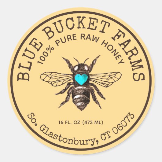 Hausgemachte Honey Bee Yellow Jar Label Runder Aufkleber (Vorderseite)