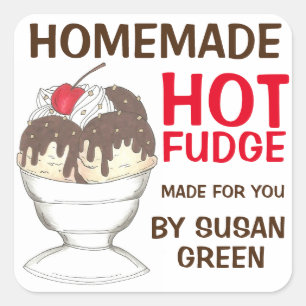 Hausgemachte Hot Fudge Sauce Personalisiert Sticke Quadratischer Aufkleber
