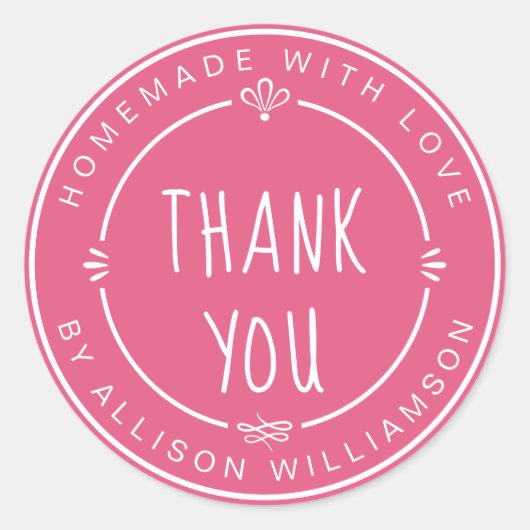 Hausgemachte kleine Unternehmen Danke Hot Pink Runder Aufkleber (Vorderseite)