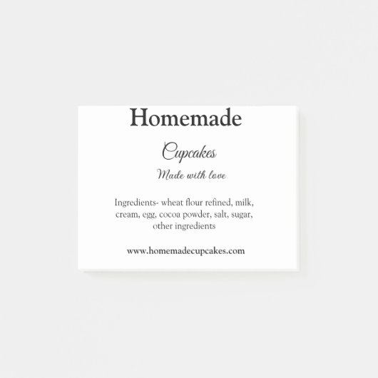 Hausgemachte Kuchen mit Liebe hinzufügen Text Webs Post-it Klebezettel (Vorderseite)