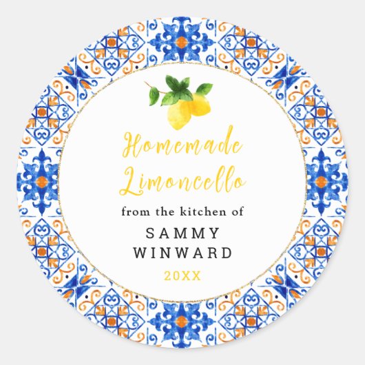 hausgemachte Limoncello-Getränkekennzeichnung Runder Aufkleber (Vorderseite)