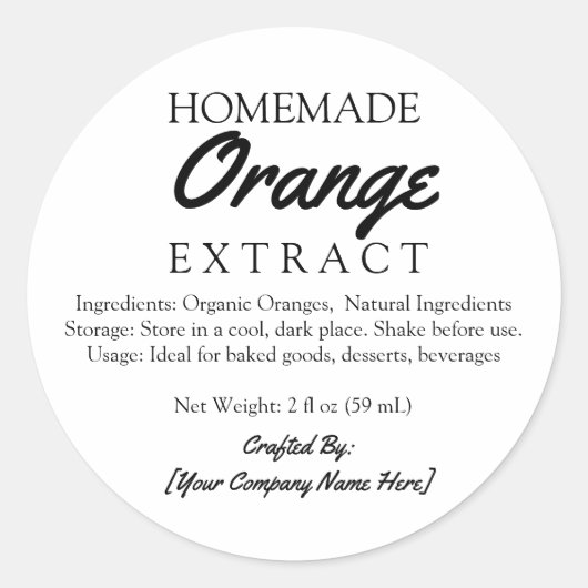 Hausgemachte Orange Extract-Zutaten Runder Aufkleber (Vorderseite)