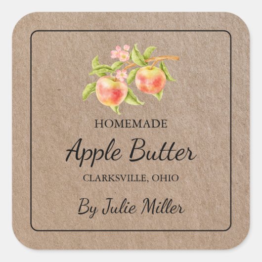 Hausgemachte Papier-Etikette für den Applet Butter Quadratischer Aufkleber (Vorderseite)