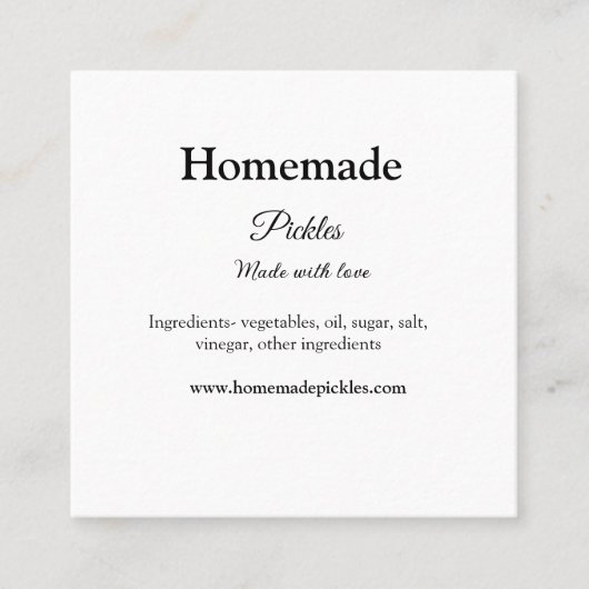 Hausgemachte Pflücke aus Liebe ergänzen Textseite Quadratische Visitenkarte (Vorderseite)